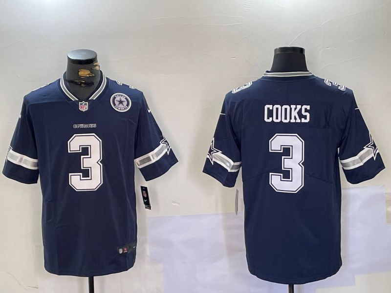 Men Dallas Cowboys #3 Cooks Blue Second generation 2024 Nike Limited NFL Jersey style 3